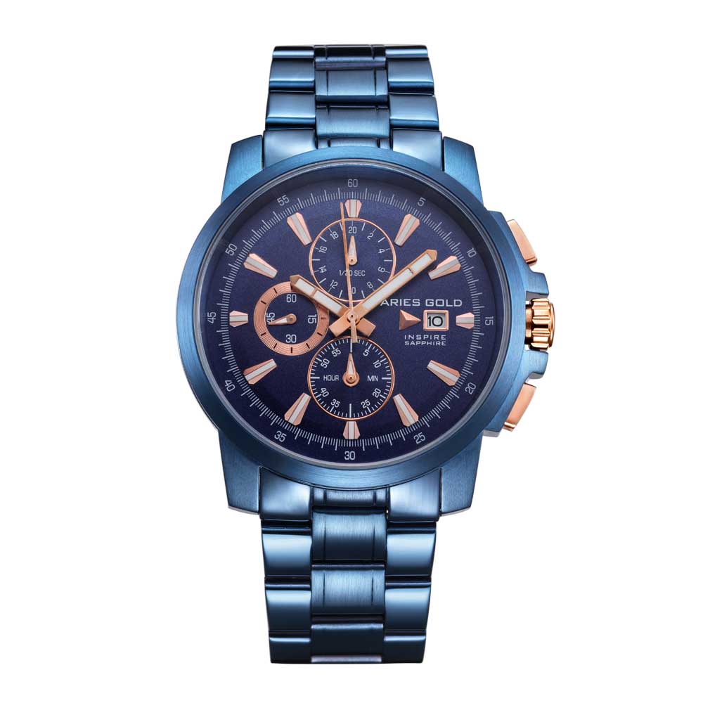 ARIES GOLD INSPIRE CONTENDER BLUE STAINLESS STEEL G 7301 BU-BURG MEN'S WATCH